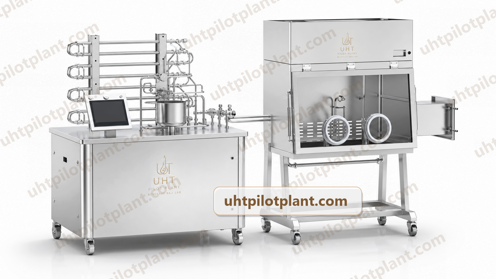 Direct steam injection pilot sterilizer paired with aseptic filling cabinet for small batch trials