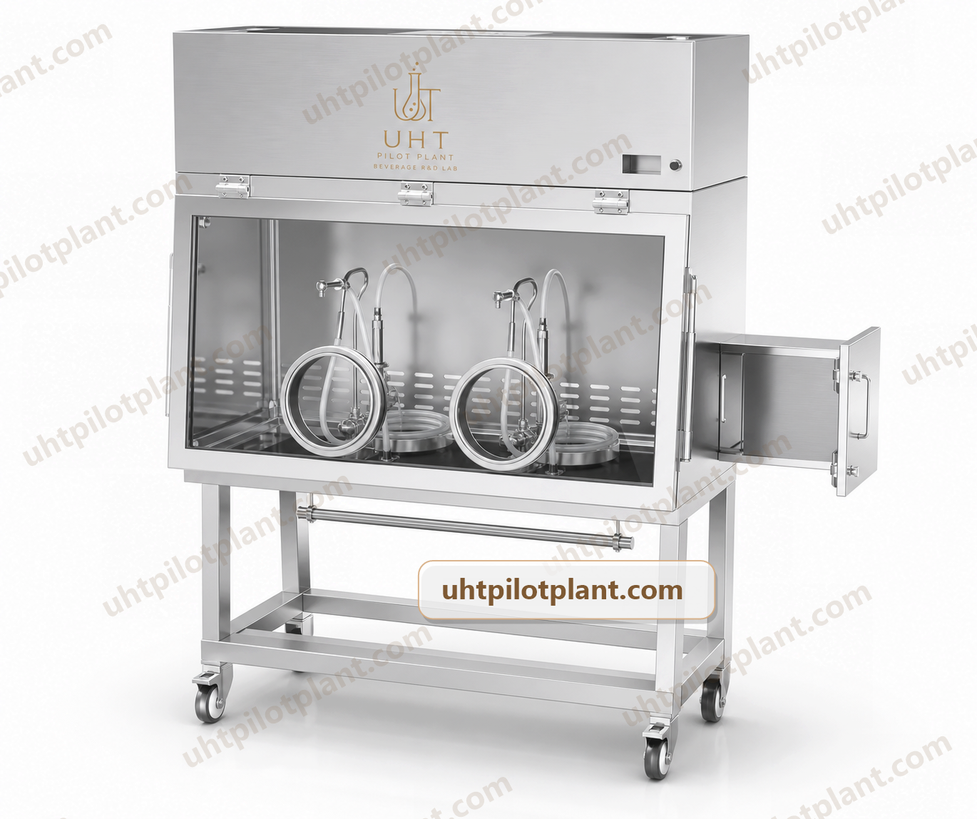 Dual station lab aseptic filling cabinet for sterile beverage sample packaging