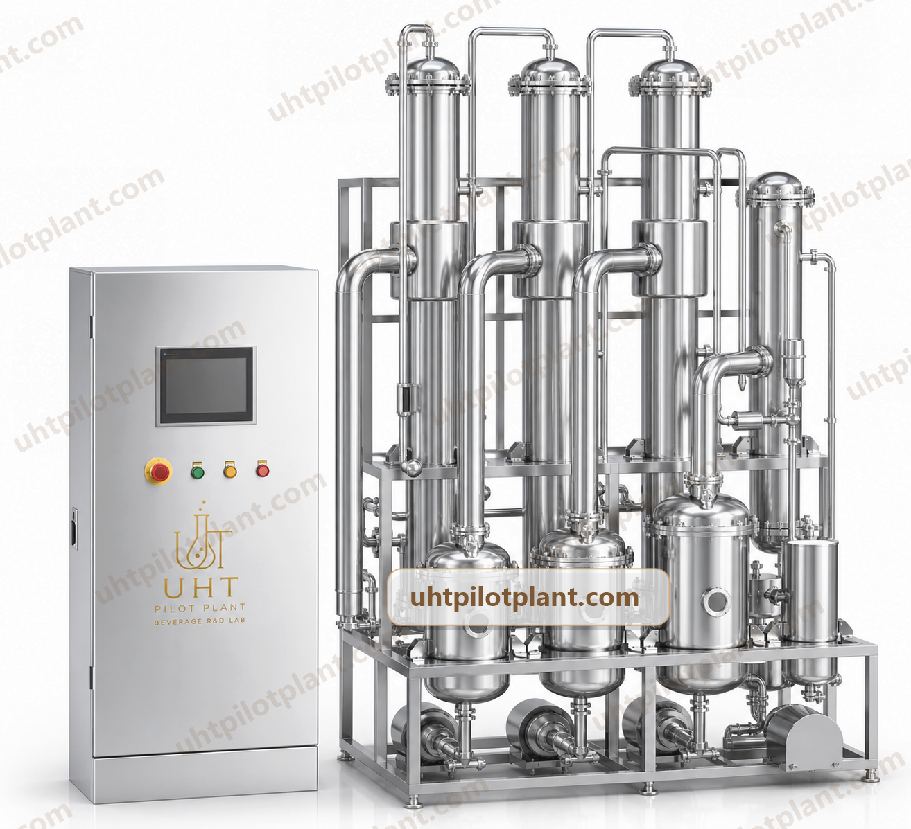 Multi effect pilot scale falling film evaporator with stainless steel columns and control cabinet