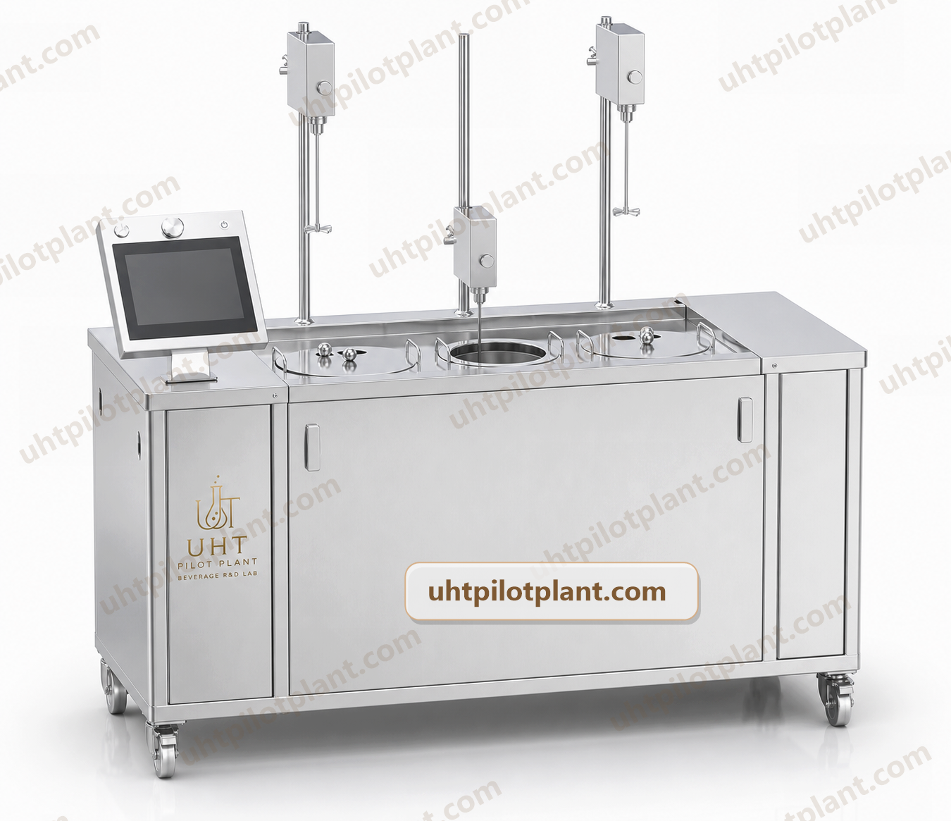 Water bath mixing and fermenter unit with three controlled vessels and touchscreen operation