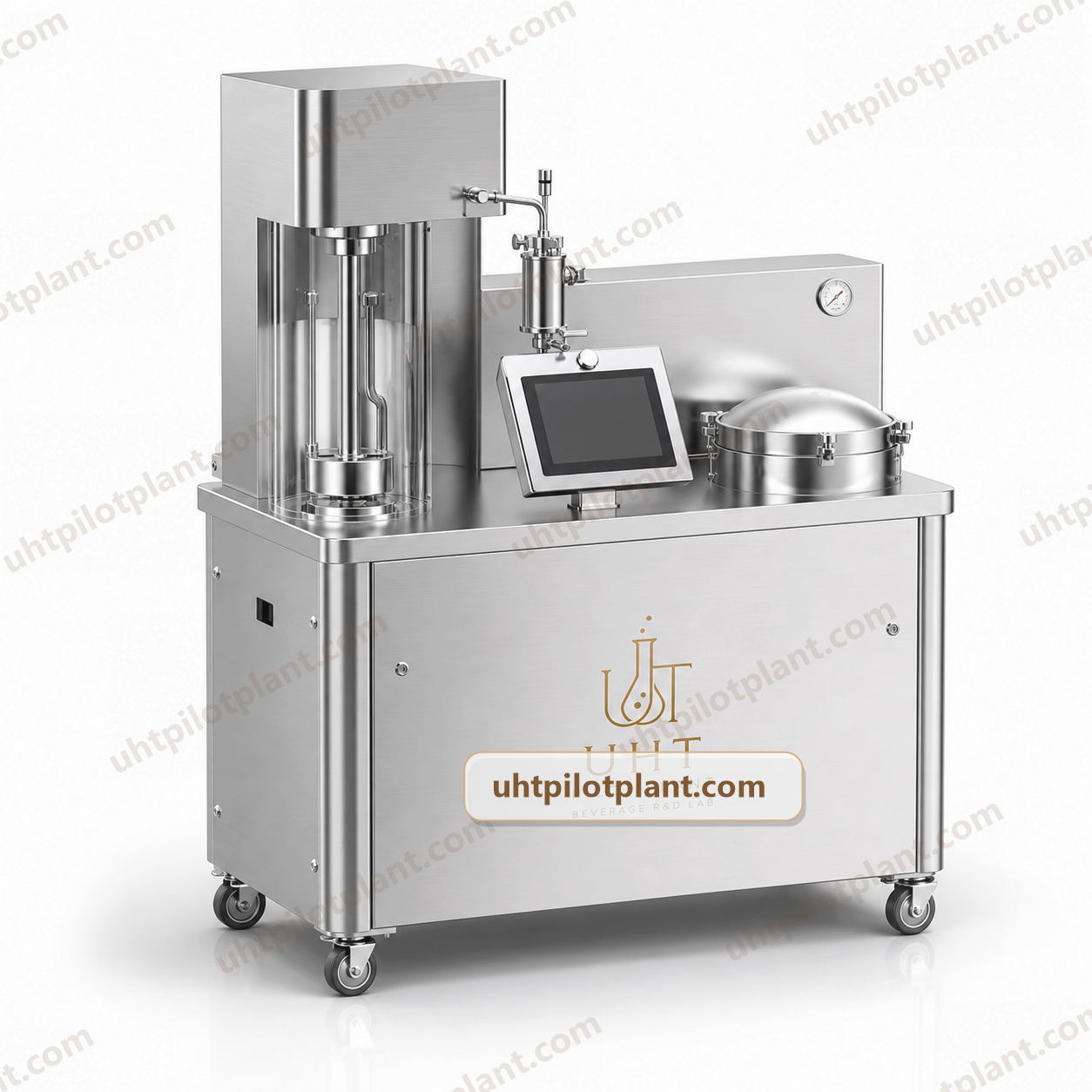 Pilot scale carbonated beverage filling machine with carbonator vessel and pressure filling station